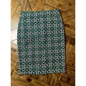 J.Crew Pencil Skirt, Geometric Navy, Green and White Size 00